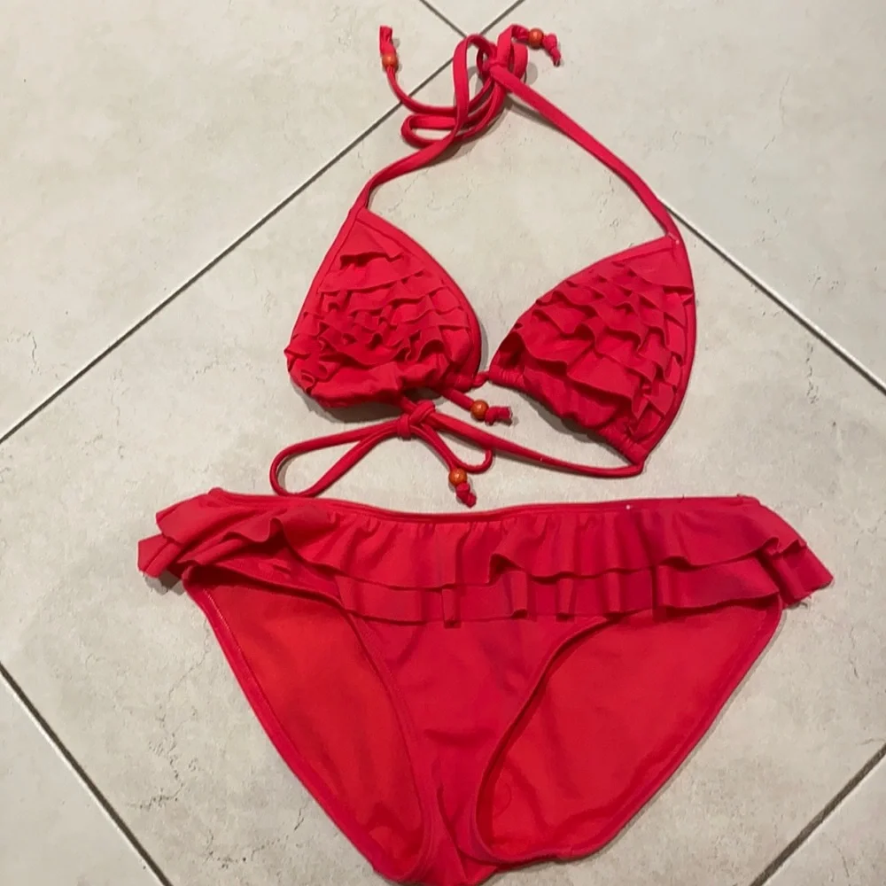Coral Ruffle Bikini Set - Picture 1 of 1